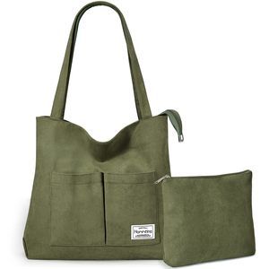 2Pcs Corduroy Tote Bag Handbags With Zier Shoulder Purse With T_T